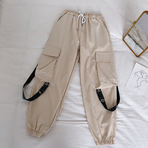Neploe Hip Hop Streetwear Women Cargo Pants High Waist Pockets Ribbon Trousers Female Loose All Match 2019 New Fashion 90230