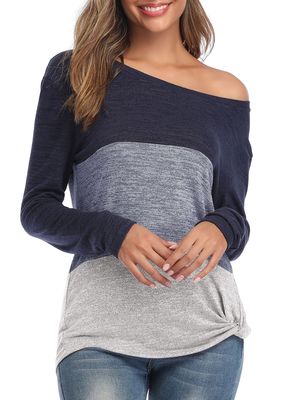 Explosion models 2021 autumn and winter new casual bat sleeve round neck loose color matching kinky tops T-shirt support mixed batch