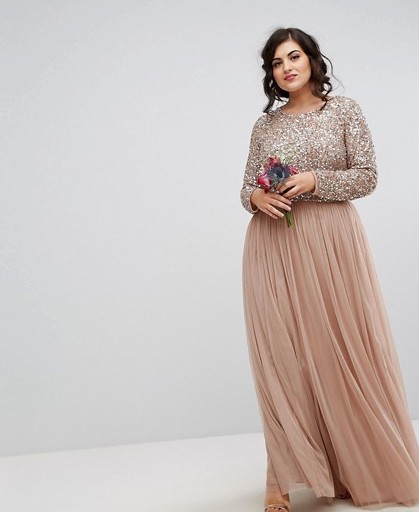 Cheap Champagne Sequined Bridesmaid Dresses With Long Sleeves Jewel Neck Country Maid Of Honor Gowns Floor Length Wedding Guest Dress