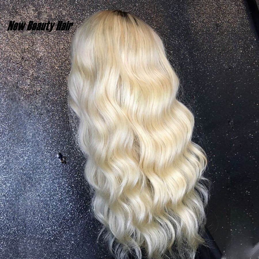 Natural Hairstyle Women' Fashion Dark Roots Ombre Blonde Glueless Heat Resistant Fiber Long Body Wave Synthetic Lace Front Wigs For Women
