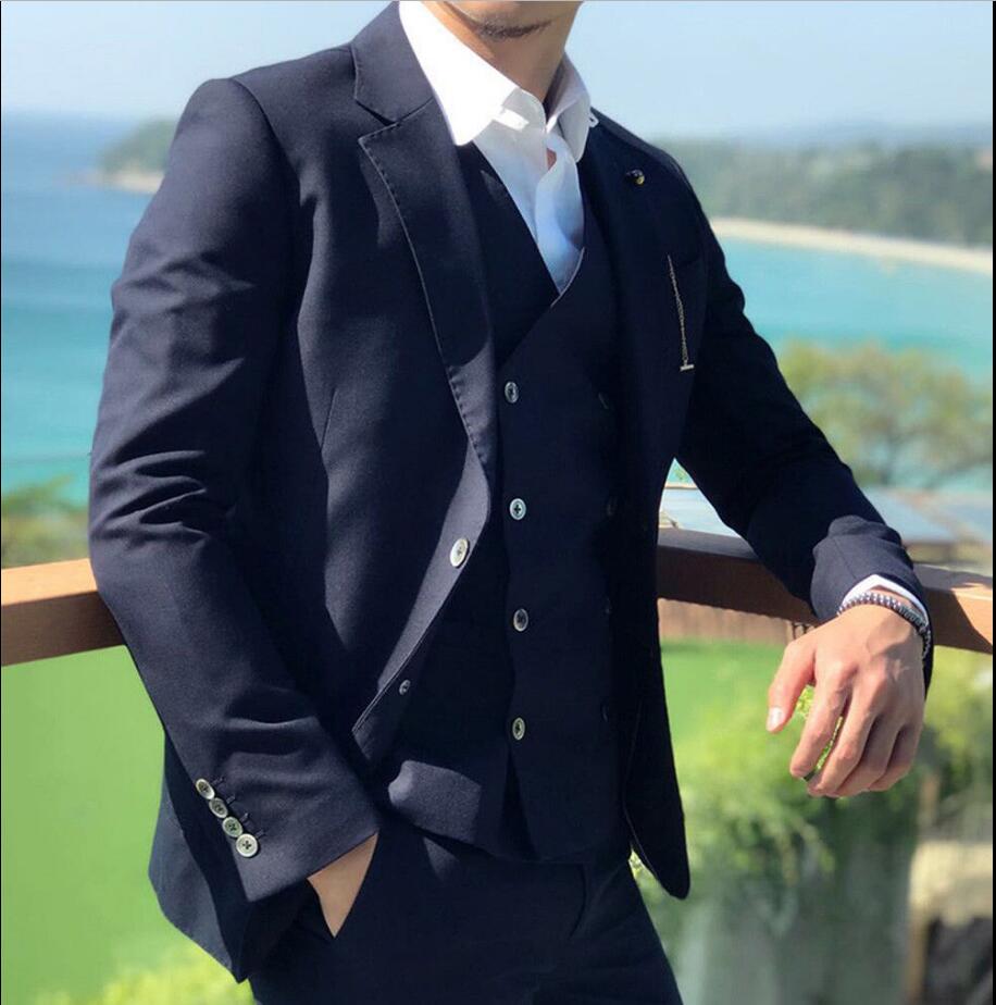 Men's Khaki Black Single-Breasted Vest 3 Piece (Blazer+Pant+Vest) Suits Party Groom Wedding Tuxedos Spring Business Clothing Set