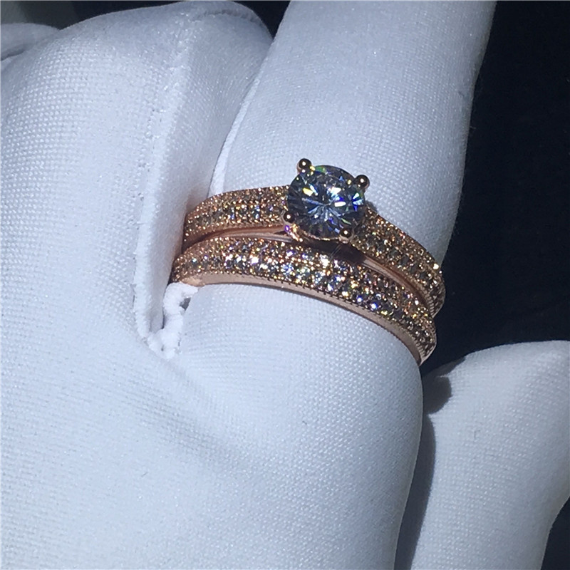 choucong Genuine 6mm Diamond Ring Set Rose Gold Filled 925 Silver Engagement Wedding Band Rings for women Jewelry