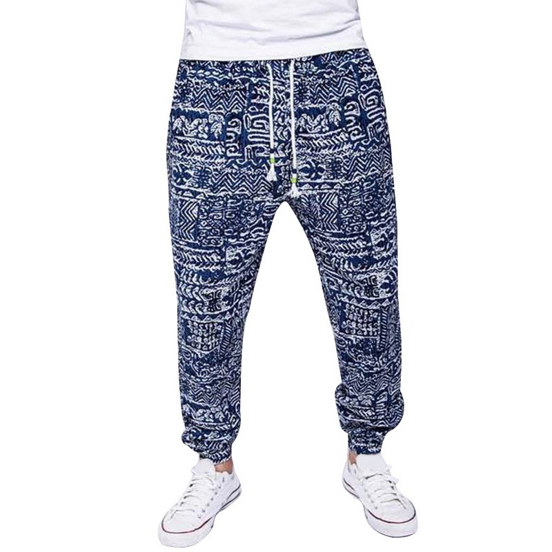 SHUJIN Men Printed Linen Pants Autumn Streetwear Joggers Trousers Fashion Drawstring Hip Hop Loose Harem Pants Mens Sweatpants Y19060601