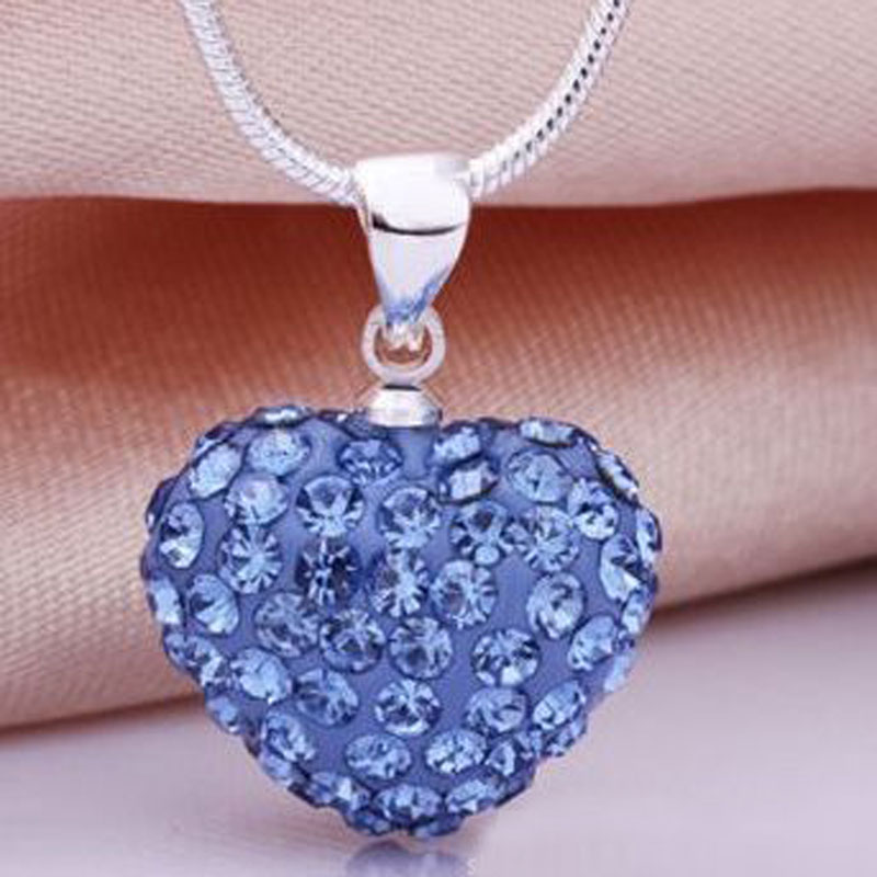 Hot Selling Love Heart Pendants Necklace Multicolor Genuine Crystal Disco Ball Lady s925 Silver Jewelry for Women Girls