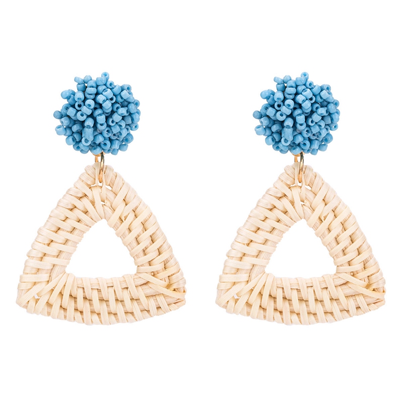 Handmade rattan woven square wool ball women's ladies earrings geometric metal plated earrings vintage jewelry jewelry