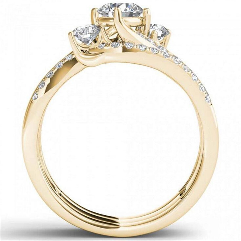Victoria Wieck Vintage Fashion Jewelry 925 Sterling Silver&Gold Fill Three Stone White Topaz CZ Diamond Women Wedding Bridal Ring Gift