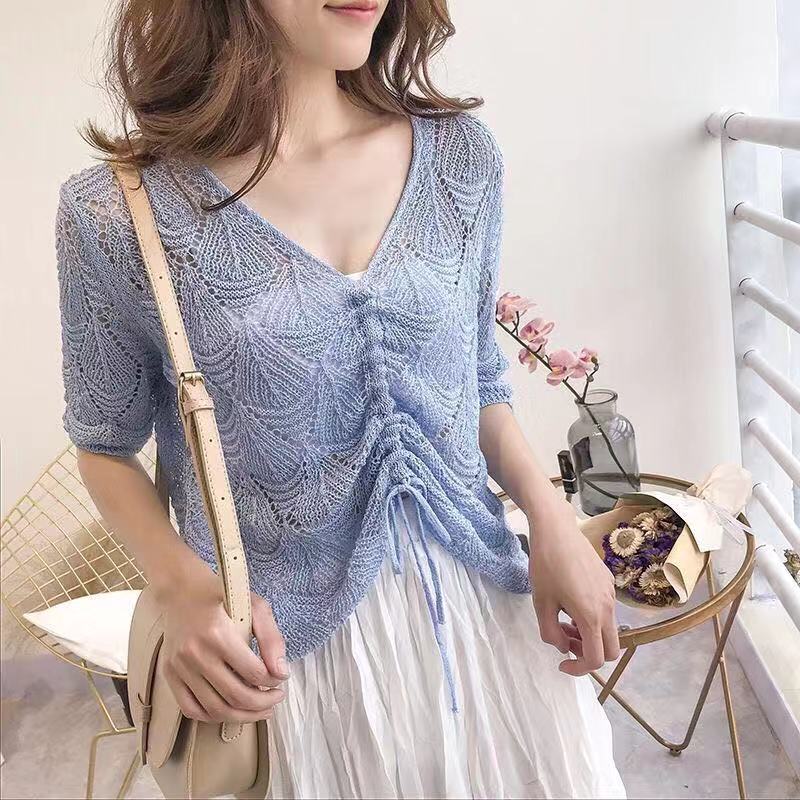 ITOOLIN Summer Fashion Drawstring Hollow Out Blouse Sexy Crop Tops Lady Tee Tops Women's Half Sleeve Shirts Femininas Pullover, Blue
ITOOLIN Summer Fashion Drawstring Hollow Out Blouse Sexy Crop Tops Lady Tee Tops Women's Half Sleeve Shirts Femininas Pullover, Blue
