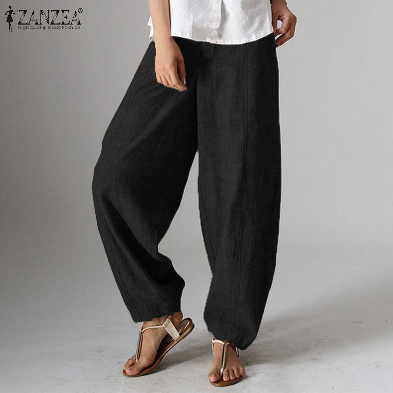 Women's Autumn Trousers ZANZEA 2019 Casual Baggy Harem Pants Vintage Front Zipper Pantalon Cropped Pant Woman Palazzo Oversized T200103