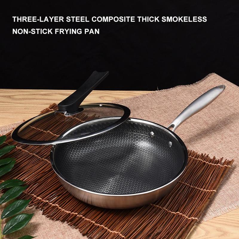 304 Stainless Steel Frying Pan 3-layer Non-stick Egg Steak Frying Pan Universal Gas Induction Cooker Kitchen Tools