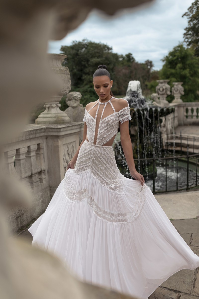 charchy bohemian wedding dresses short sleeve lace appliqued beads trumpet bridal gowns sexy illusion boho beach vestido de novia