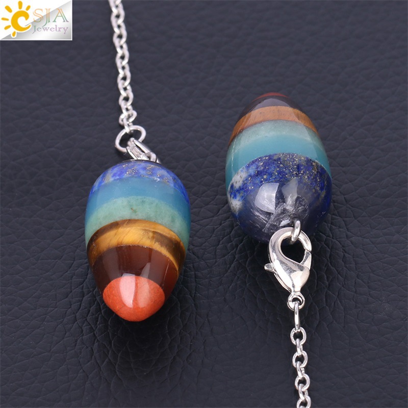 Hot Sale Natural Stone Pendulum Wicca Divination Pendant Small Gyro Egg Shaped Yoga 7 Chakra Healing Beads for Jewelry