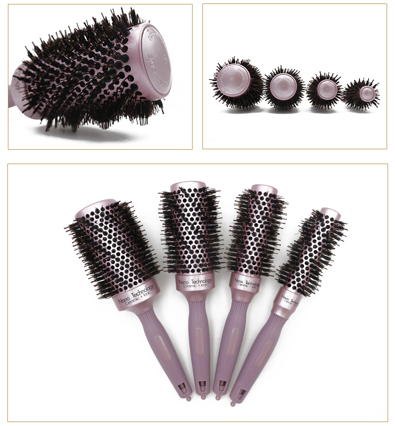 Twill Nylon Broach Aluminium Tube Comb Ceramic Bristle Porcelain Hairbrush Antiskip Handle with Sunarea Needle Hairdresser U1026