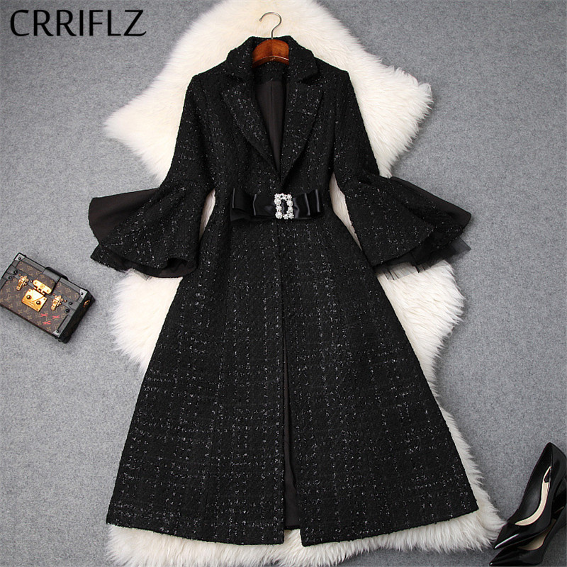 Winter Women Woolen Coat Tweed Black Diamond Bow Lace-up Waist Coat New Flare Sleeve Long Warm Woolen Office Lady
Winter Women Woolen Coat Tweed Black Diamond Bow Lace-up Waist Coat New Flare Sleeve Long Warm Woolen Office Lady