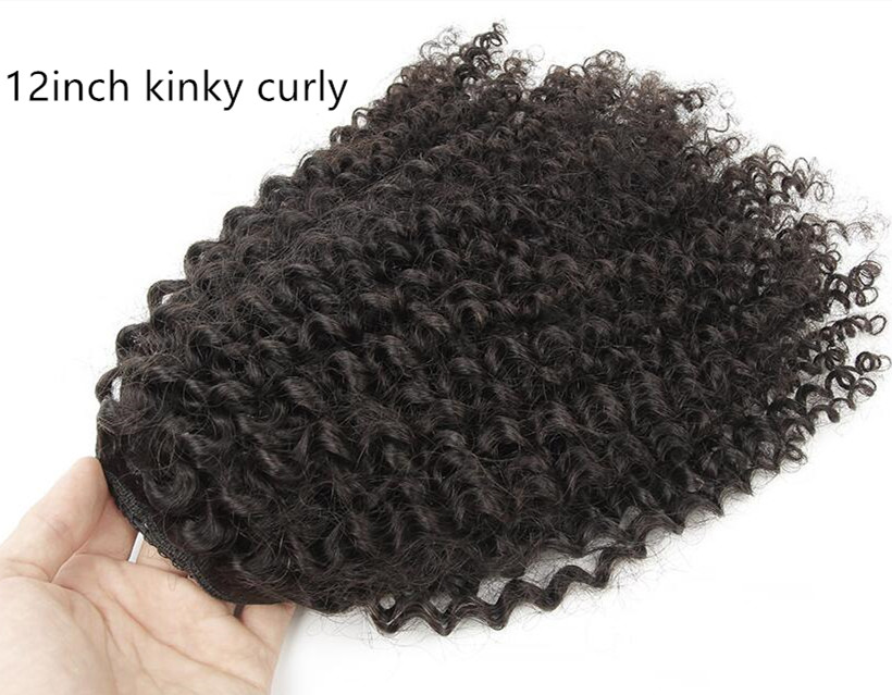 120g Free ship indian Human Virgin Remy Kinky Curly Ponytail Hair Extensions Clip Ins Natral Black Color 120g one bundle
