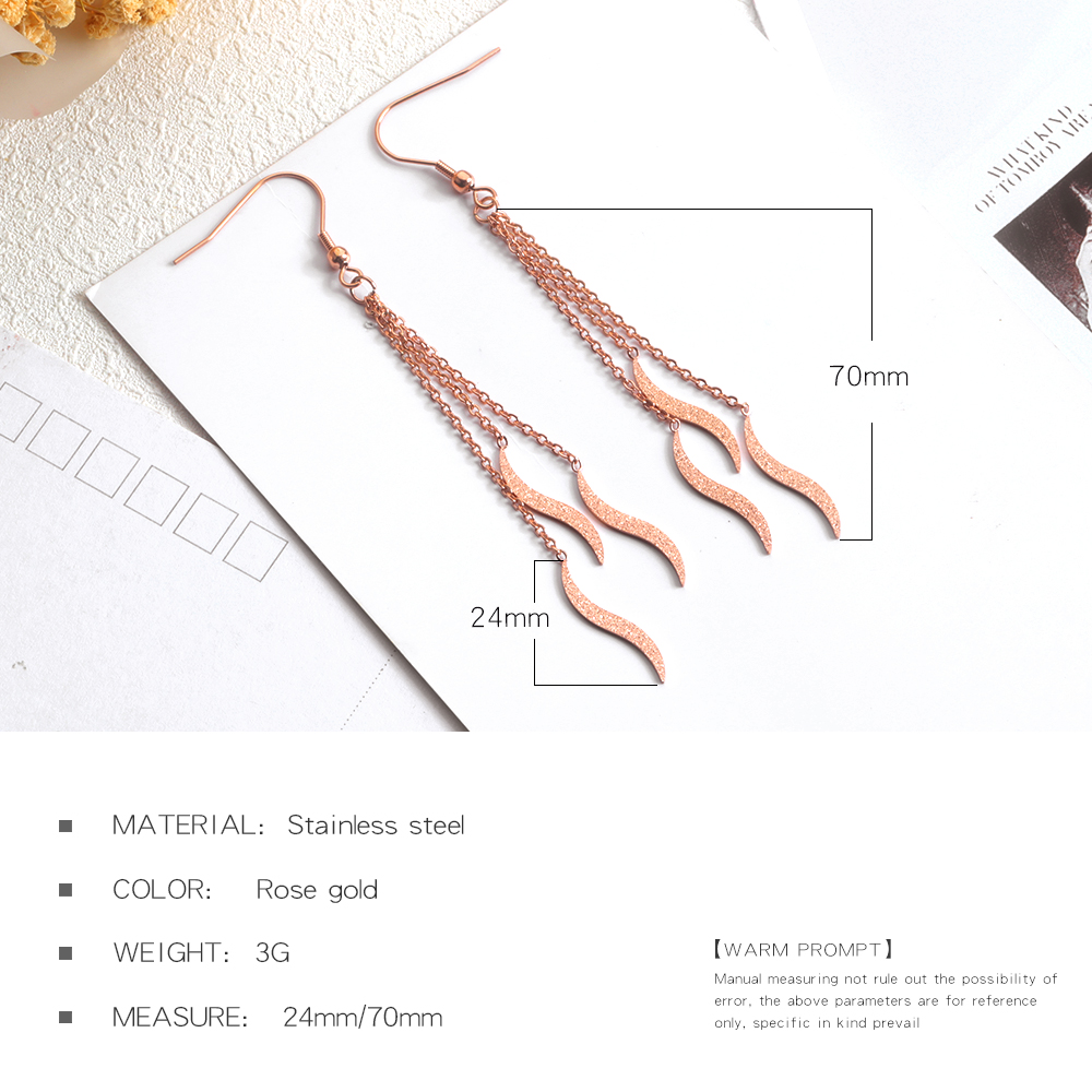 Charm Shining Scrub Tassel Drop Earrings Jewelry Stainless Steel 14K Gold Plated Earrings Women Girl's Gift