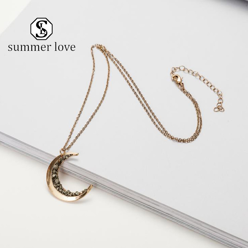 Ne Vintage Crushed Crystal Crescent Moon Pendant Necklace for Women Small Natural Stone Necklace Russian Gold Long Chain Jewelry Gift -Y
Ne Vintage Crushed Crystal Crescent Moon Pendant Necklace for Women Small Natural Stone Necklace Russian Gold Long Chain Jewelry Gift -Y