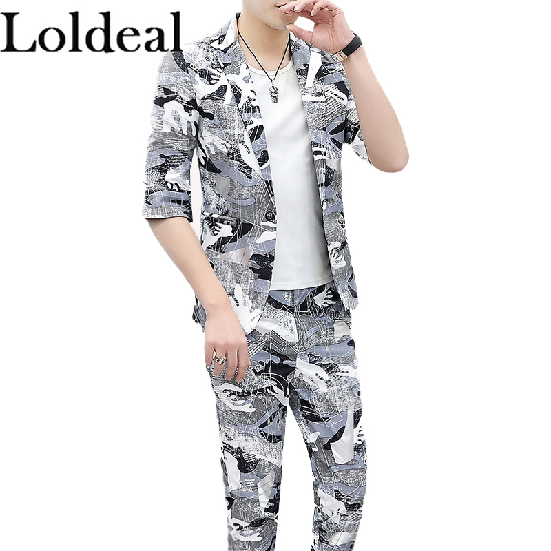 Loldeal Men's 3/4 Sleeve Suit Set Fashion Floral Batik Slim One Button Blazer + Long Pants
Loldeal Men's 3/4 Sleeve Suit Set Fashion Floral Batik Slim One Button Blazer + Long Pants