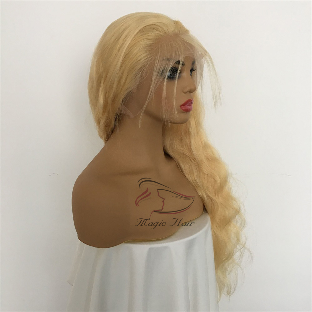 Full Lace Human Hair Wigs Brazilian Light Blonde Human Hair Color 613# Body wave Thick Glueless Lace Front Wigs With Baby Hair