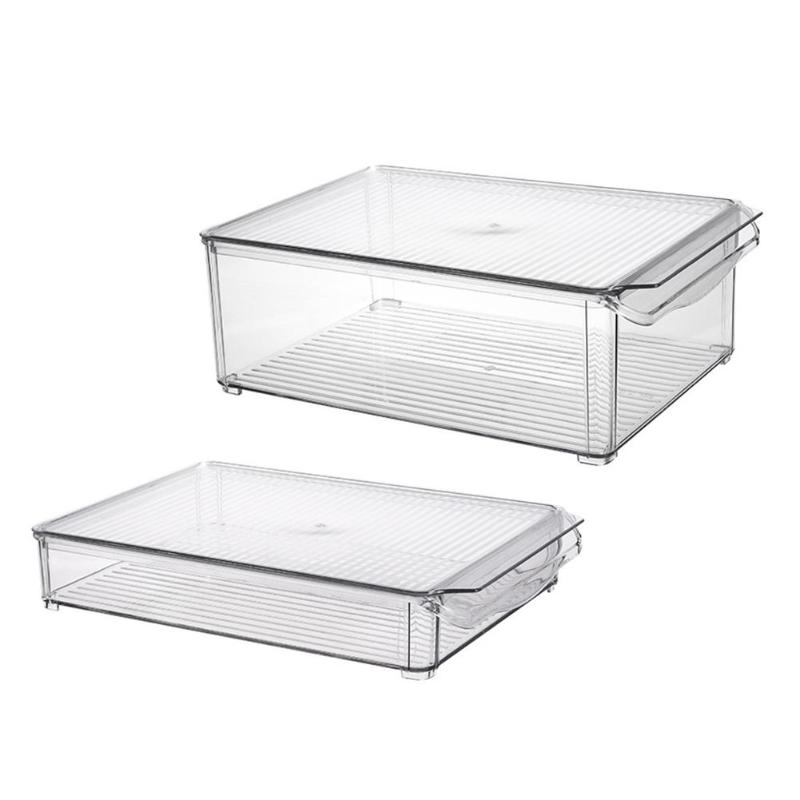 2 Pack - Acrylic Storage Container Bin with Lid and Handle for Cabinet, Fridge, Freezer - Organizer