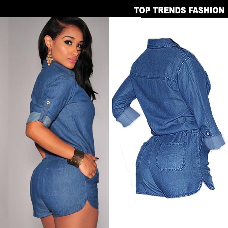 2020 Woman Summer Playsuits Shorts Short Casual Jumpsuits Jeans Coverall Women Blue Denim Overalls Shirt Rompers