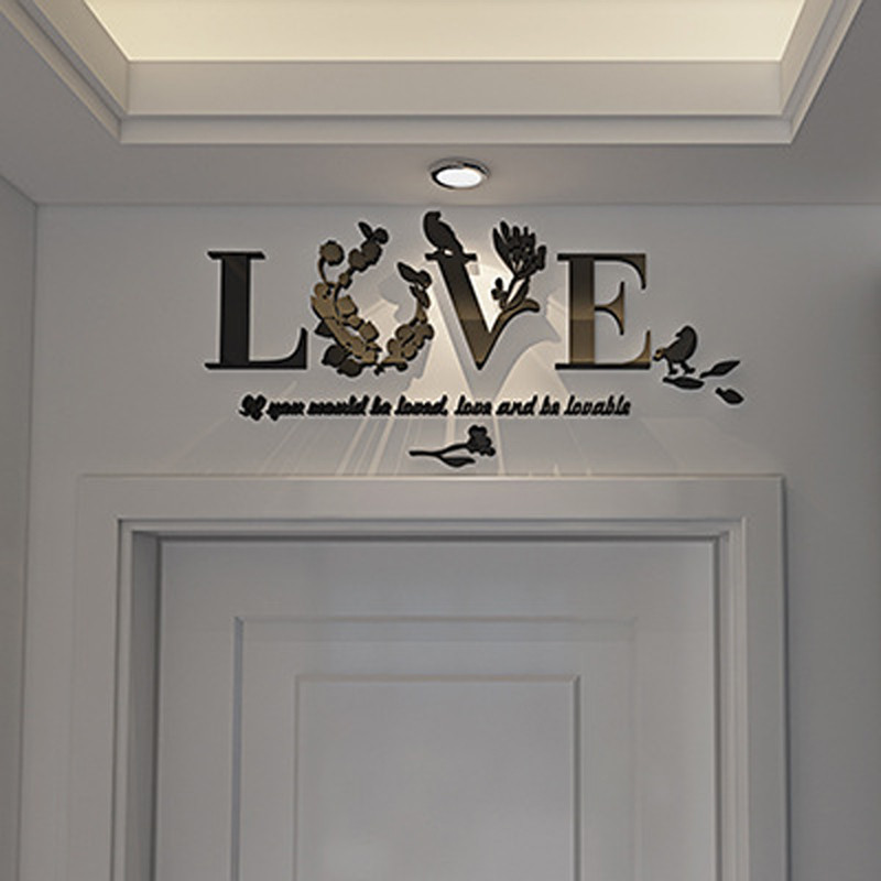 3D Leaf LOVE Wall Stickers Lettering Art Quote Sticker For Living Room Bedroom Acrylic Mural Wall Decal Removable Art Home Decor6078314