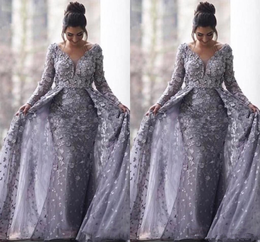 Saudi Arabic Gray Muslim Evening Dresses 2020 Mermaid V-neck Long Sleeves Tulle Lace Islamic Dubai Long Formal Evening Gowns With Over Skirt, White
Saudi Arabic Gray Muslim Evening Dresses 2020 Mermaid V-neck Long Sleeves Tulle Lace Islamic Dubai Long Formal Evening Gowns With Over Skirt, White
