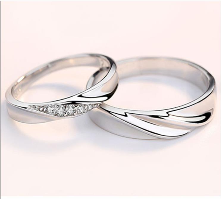 Couple ring opening pure silver pair ring male Korean version simple simulation diamond ring female