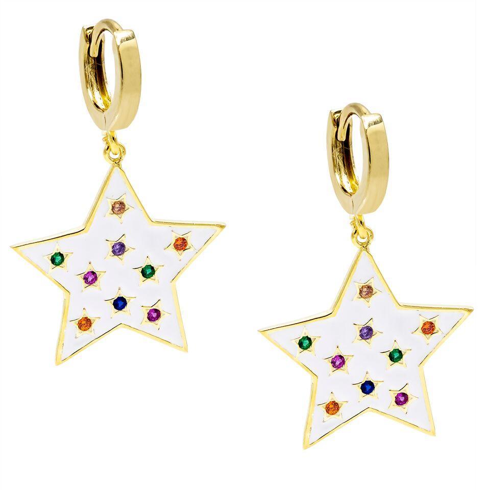 2024 Christmas gift rainbow cz star white enamel star drop charm Gold plated earring fashion trendy women jewelry