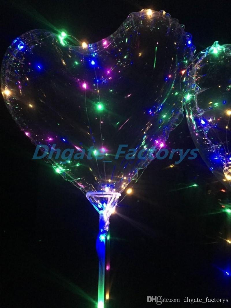 Love LED Balloon Lighting Transparent Bobo Ball Love Heart Shaped Line String Balloons With Stick Wedding Birthday Party Decoratio
