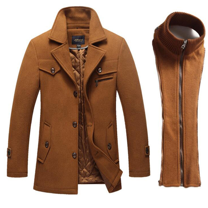 Winter Wool Thick Warm Coat Men Fashion Double Collar Windproof Smart Casual Mens Jackets Outwear Long Woolen Coats Drop LY191206