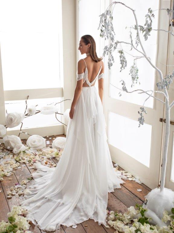 Julie Vino Chiffon Beach Wedding Dresses Boho Appliques High Side Split Backless Wedding Dress Spaghetti A Line Robes De Mariée