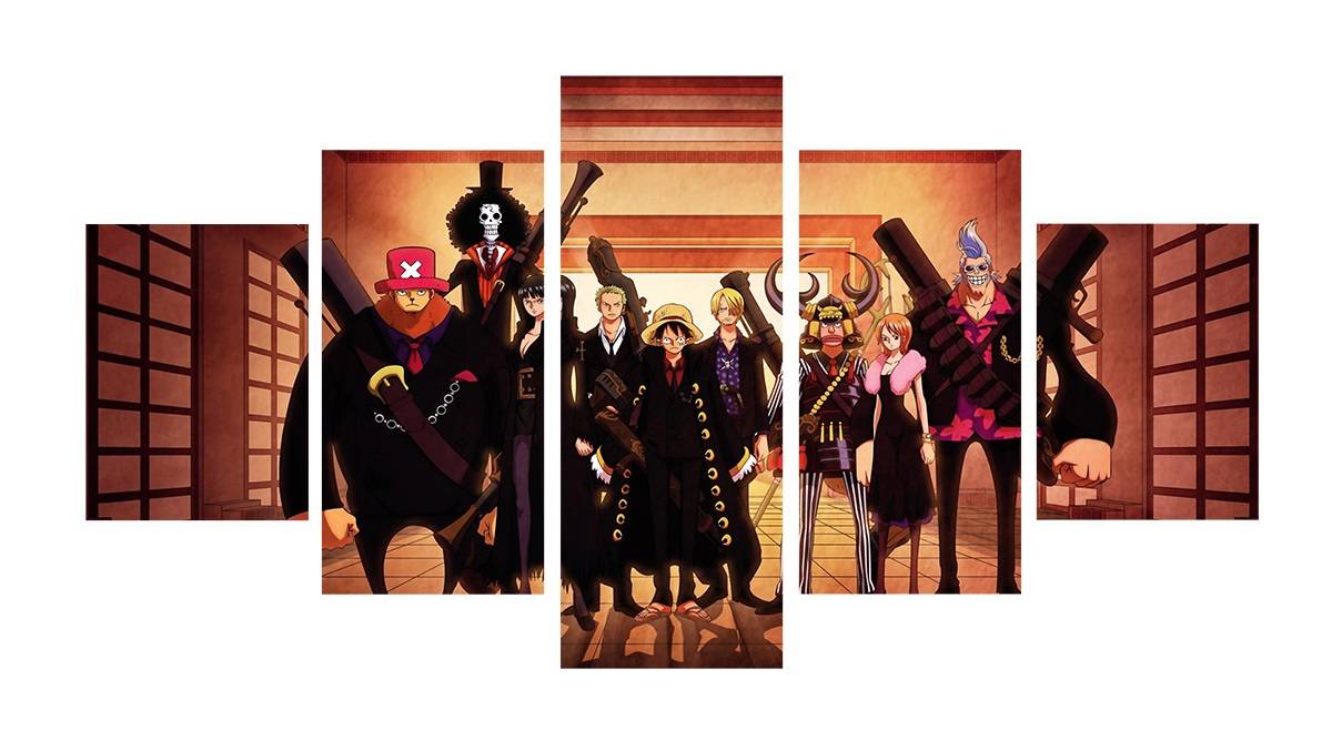 5pcs/set Unframed Onepiece Luffy And Partners Black Dress Painting On Canvas Wall Art Painting For Living Room Decor