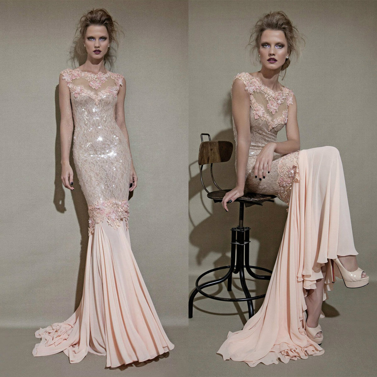 Dany Mizrachi Mermaid Prom Dresses Art Deco-inspired Neck Sparkly Sequins Lace Appliqued Formal Party Evening Dresses