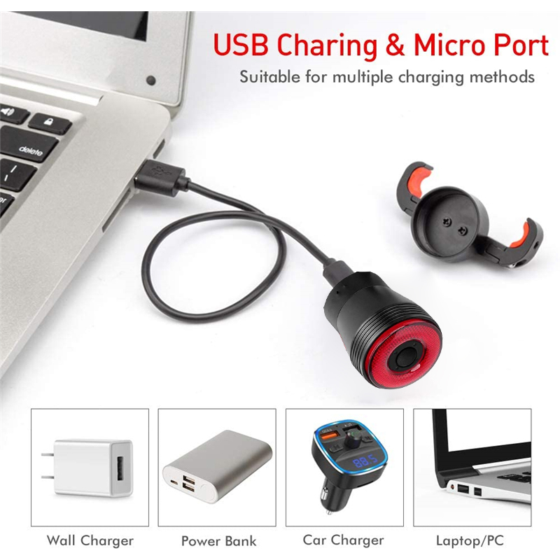 Flashing Red Back LED Cycling Safety Warning Taillight Bicycle Smart Auto Brake Sensing Light 3 Light Mode Options