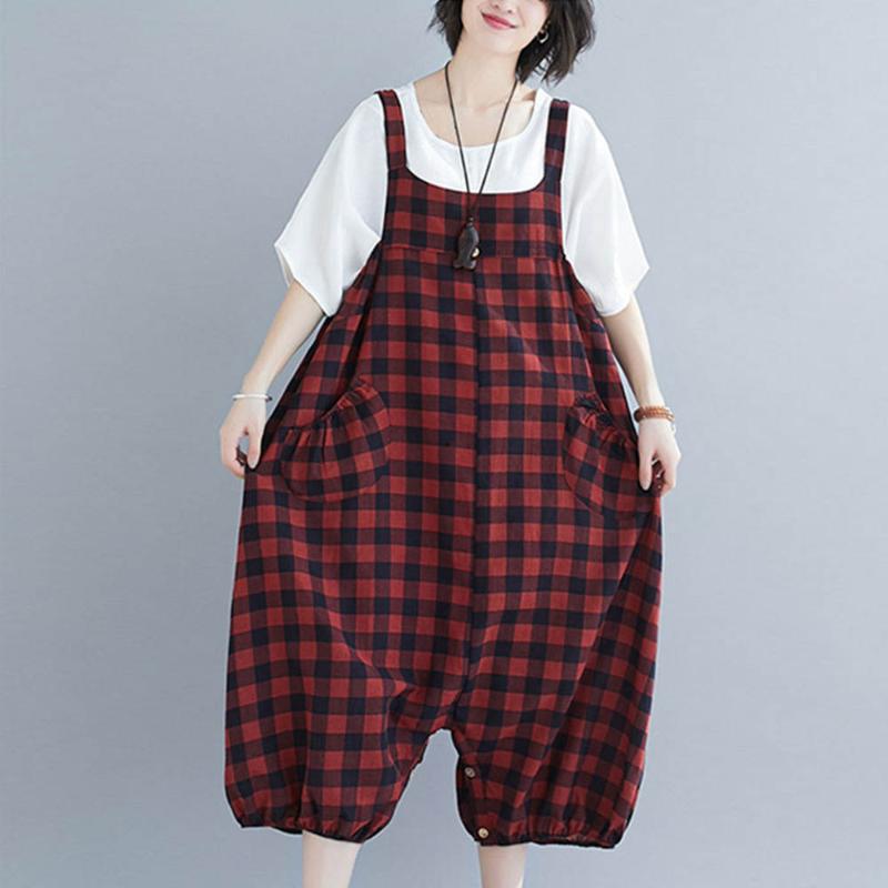 Women Vintage Plaid Overalls Oversized Boho Romper Loose Large Pockets Combinaison Sarouel Cropped Jumpsuits
Women Vintage Plaid Overalls Oversized Boho Romper Loose Large Pockets Combinaison Sarouel Cropped Jumpsuits