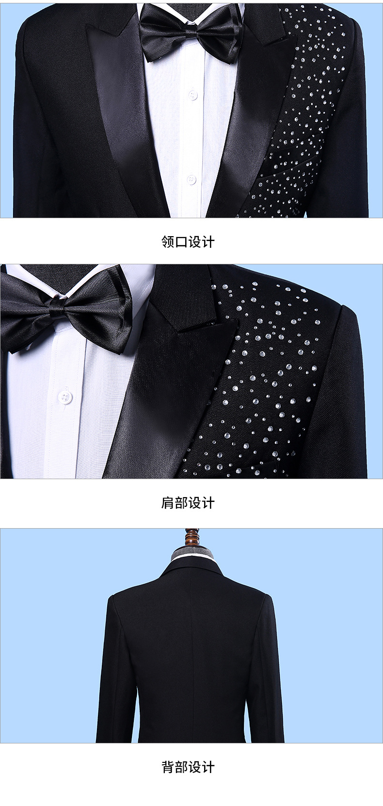 2piece handsome rhinestone mens suit new fashion groom suit wedding suits for best men slim fit groom tuxedo for man in stock free shipping