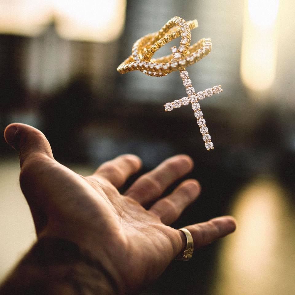 Gold Plated CZ Zircon Cross Key Pendant Tennis Chain Necklace for Men & Women Full Dia Hiphop Rapper Jewelry Couple Gifts Wholesale