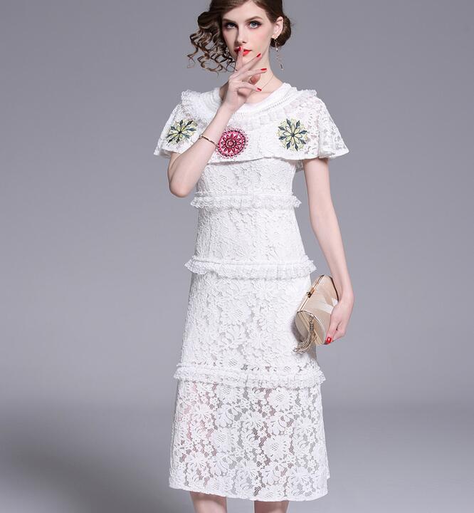 2019 summer Crew neck lace Flora Embroidery dress girl Mid-Calf dresses street style dress short sleeve slim fit skirts, White
2019 summer Crew neck lace Flora Embroidery dress girl Mid-Calf dresses street style dress short sleeve slim fit skirts, White