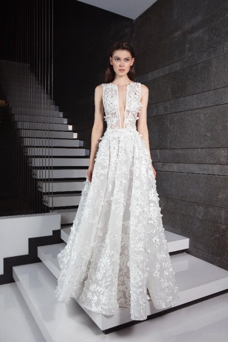 2020 New Tony Ward Lace Wedding Dresses V Neck 3D Appliqued Bridal Gowns Backless Boho Wedding Dress Cheap