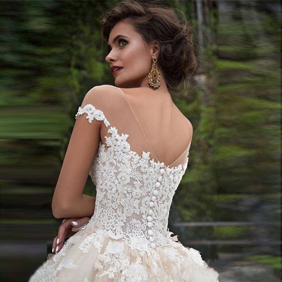 Turkey Ball Vintage Gown Wedding Off Shoulder Princess Lebanon Illusion Jewel Neck Lace Appliques Arab Bridal Dress Vestidos De Soiree