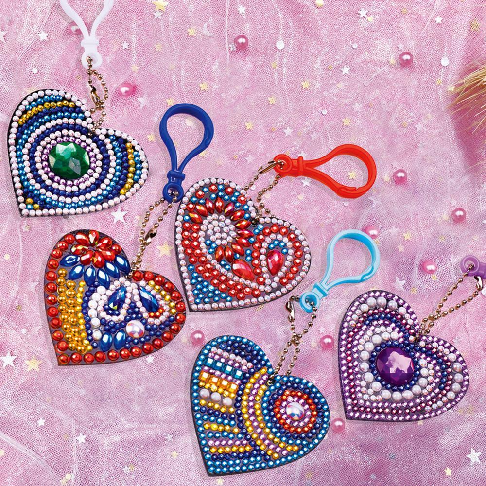 5pcs/Lot Diy Full Drill Rhinestone Keychain Colorful Russian Doll Fruit Butterfly Love Heart Pendant Key Ring Women Jewelry Keyring Chain