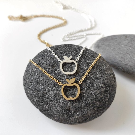 5PCS Hollow Outline Funny Simple Geometric Fruit Apple Shape Pendant Chain Necklaces for School Mentor Teacher Women Graduation Gifts