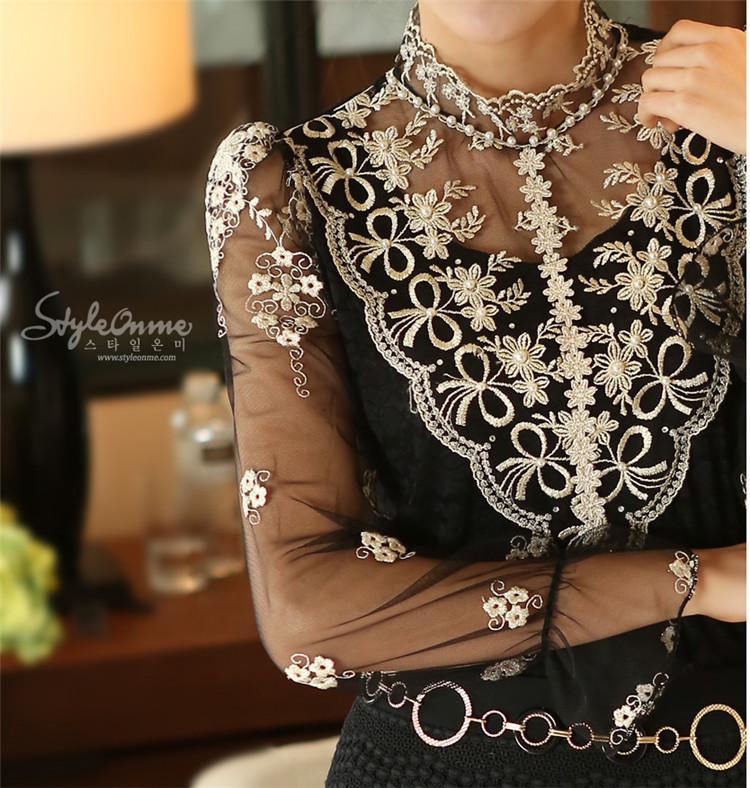 New Spring Fashion Elegant Top Female Long Sleeved Women Blouses Slim Plus Size Chiffon Lace Shirt 980f 35 Y19062601