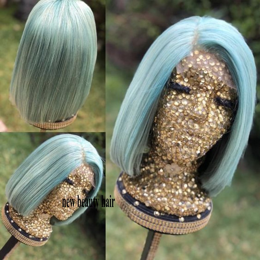 Heat Resistant Synthetic Cosplay Wig Natural Short Blue color Bob Natural As Real Hair Wig for Female White Women Sexy Pelucas
