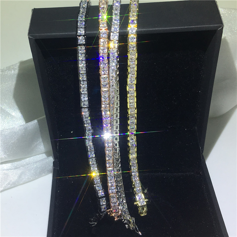 Vecalon 4 colors Tennis Bracelet Princess cut Diamond White gold filled Party wedding Bracelets for women men Jewelry