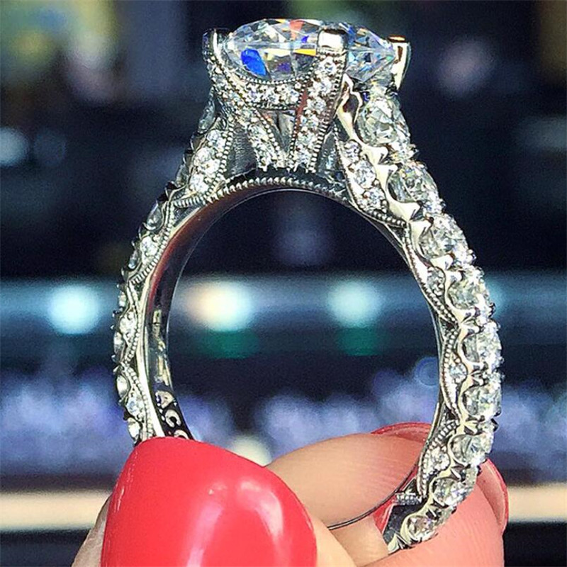 Choucong Brand New Unique Vintage Fashion Jewelry 925 Sterling Silver Round Cut White Topaz CZ Diamond Gemstones Women Wedding Band Ring