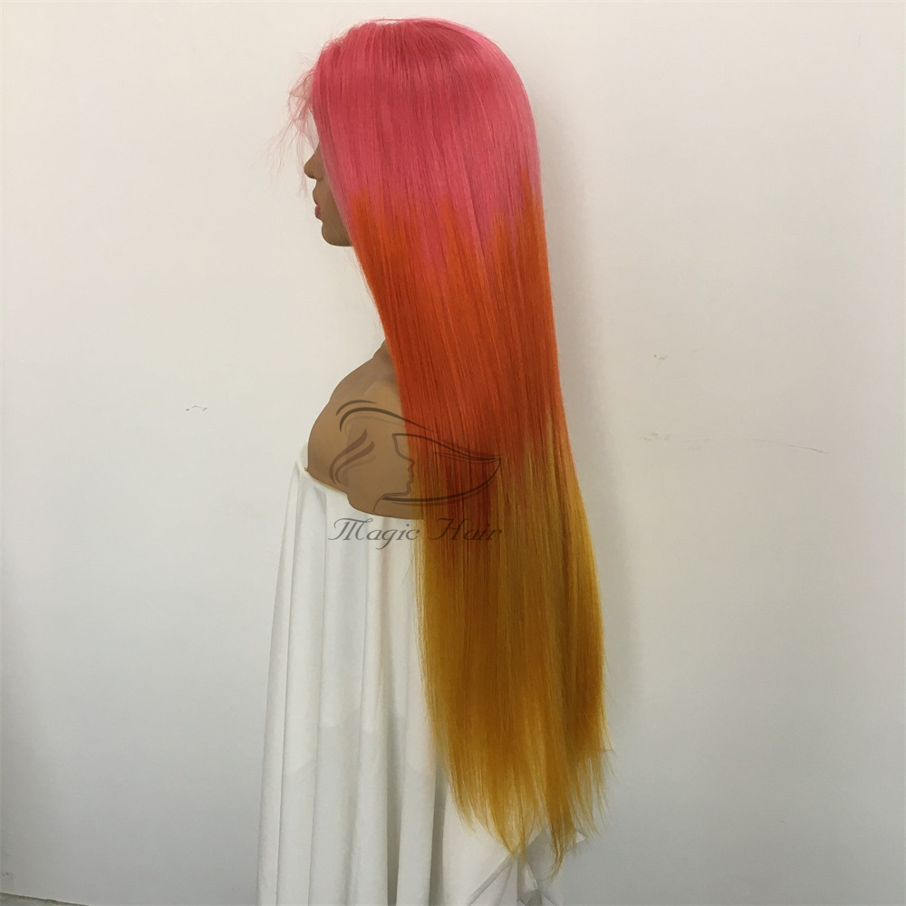 Full Lace Human Wig with Baby Hair Pre Plucked Brazilian Remy Hair Ombre color pink/red/yellow Lace frontal Human Hair Wigs