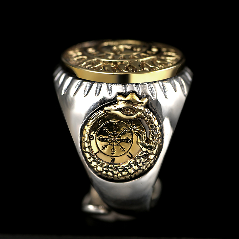 Zabra 925 Sterling Silver Men Ring Gold Color Sun God Smile 3d Dinosaur Sculpture Adjustable Size Vintage Punk Handmade Jewelry C19032101