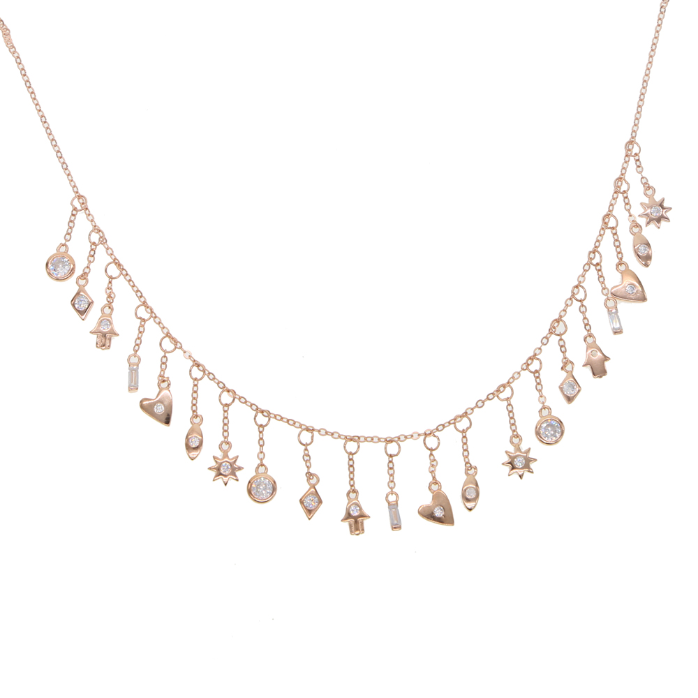 Fine 925 sterling silver lucky cute symbol tiny charms tassel chain choker statement 2019 gorgeous women collar necklace