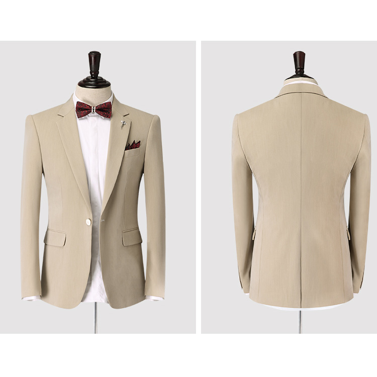 Beige Men Wedding Suits Two Pieces(Jacket+Pants) Groomsmen Wear Tuxedos Custom Made High Quality Formal Blazer